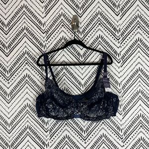 Nwt Women Cacique Blue Silver Metallic Floral Lace Unlined Balconette Bra 48D